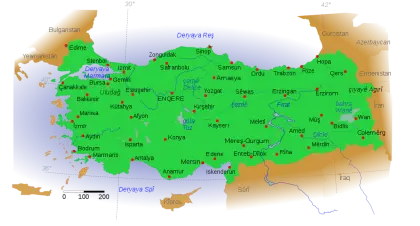 Map of Turkey with Major Cities and Regions