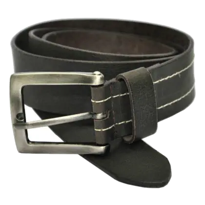 Classic Black Leather Belt with Metal Buckle