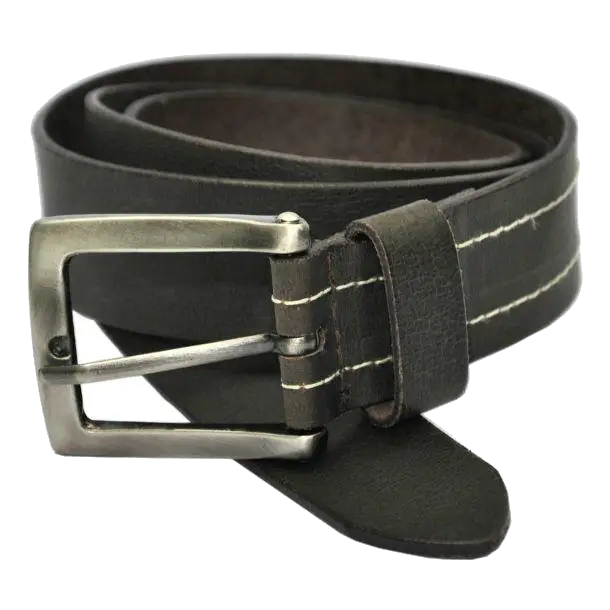 Classic Black Leather Belt with Metal Buckle