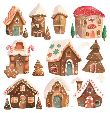 Assorted Gingerbread Houses Illustration