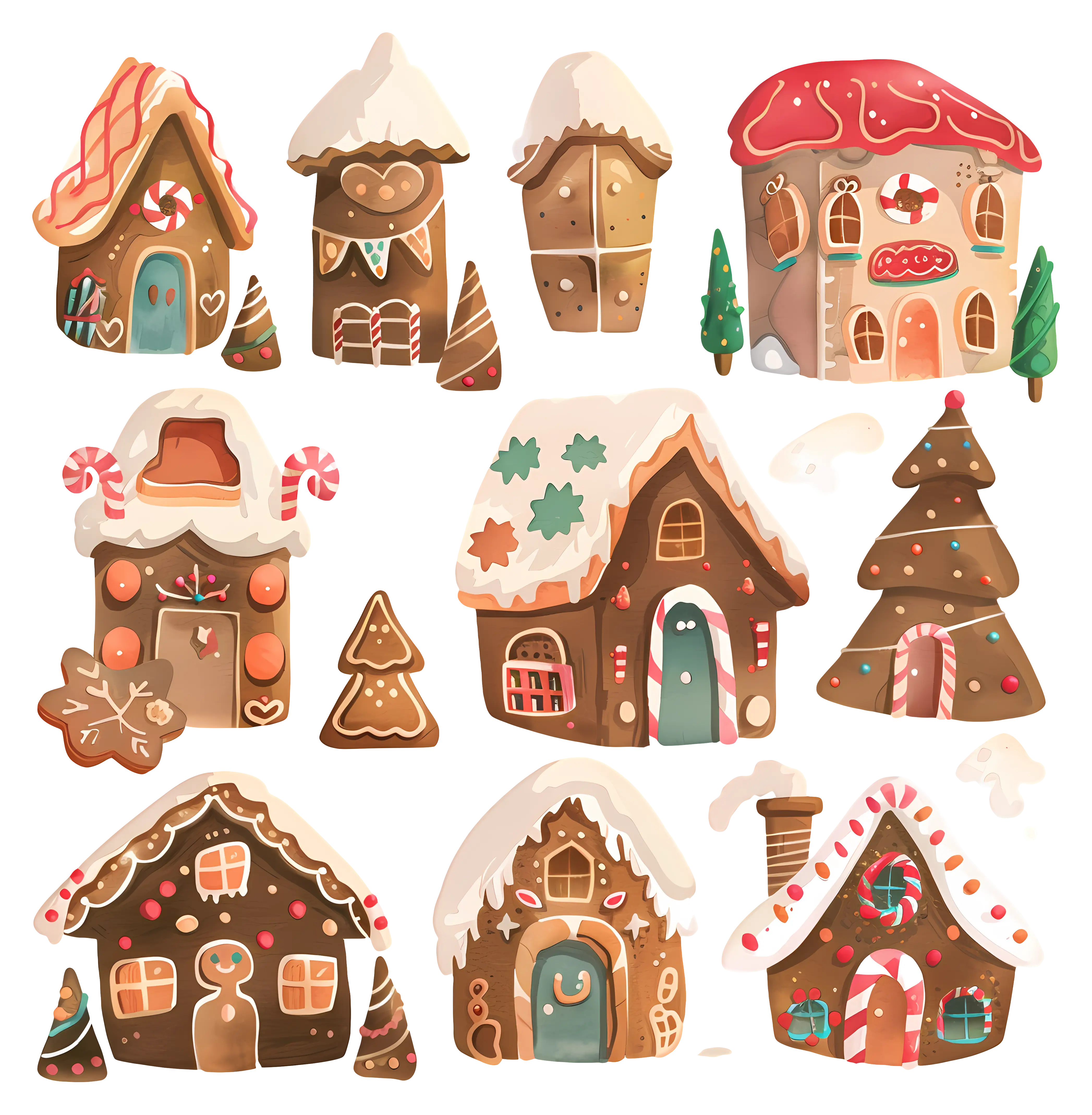 Assorted Gingerbread Houses Illustration