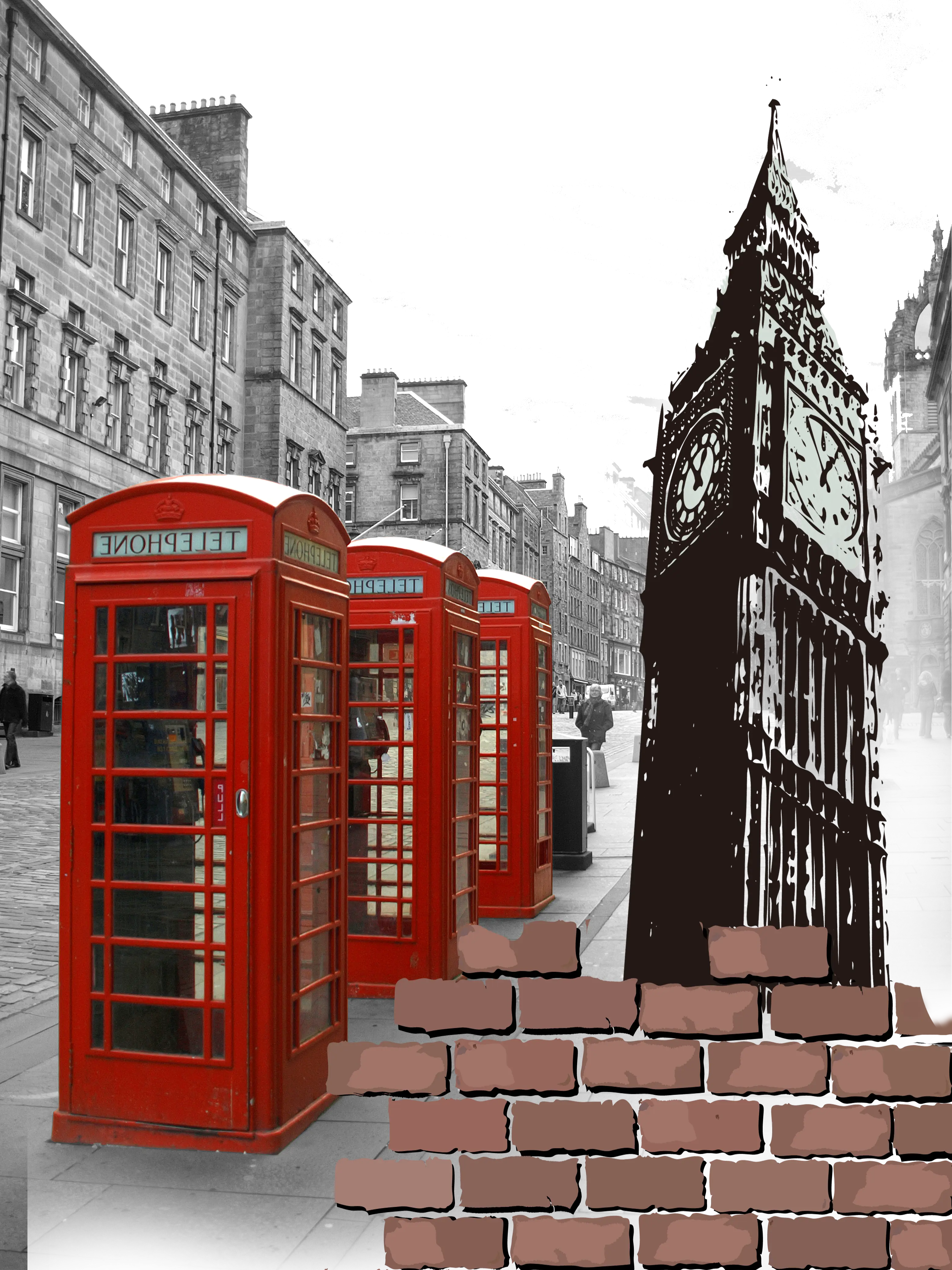 Red Telephone Booths and Big Ben in London