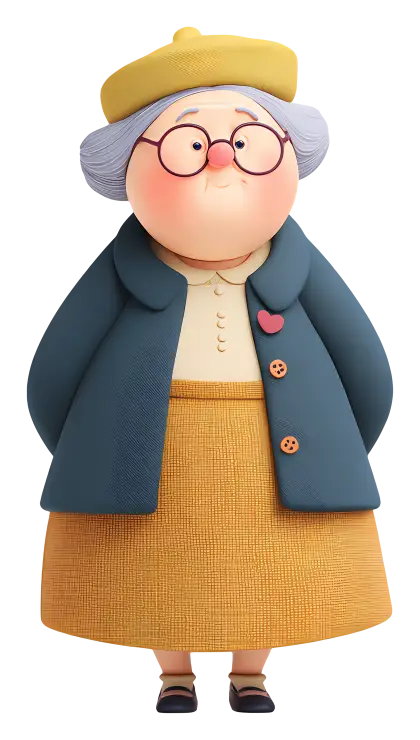 Elderly Woman in Cartoon Style