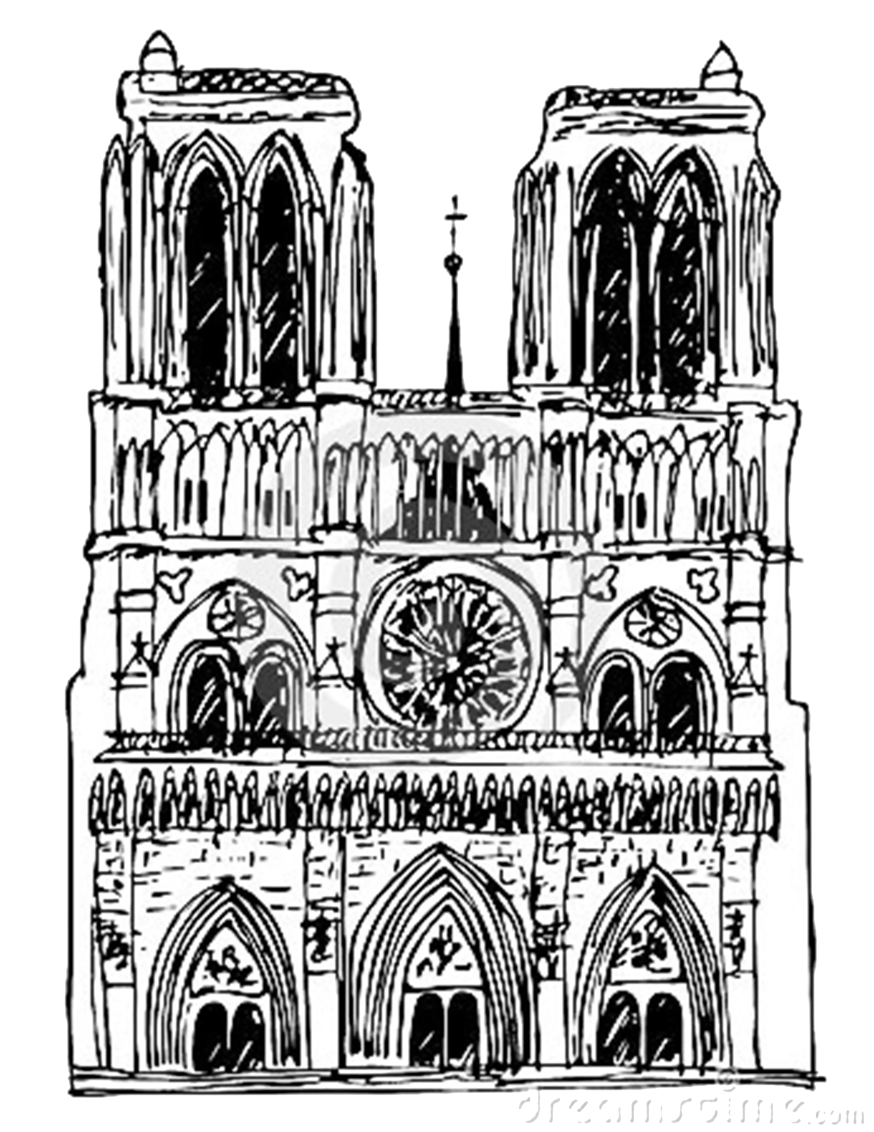 Detailed Sketch of a Cathedral
