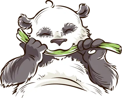 Cartoon Panda Eating Bamboo