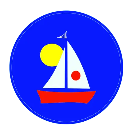 Blue Sailboat Icon with Sun Illustration