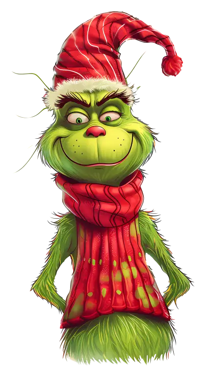 Grinch in Christmas Hat and Scarf
