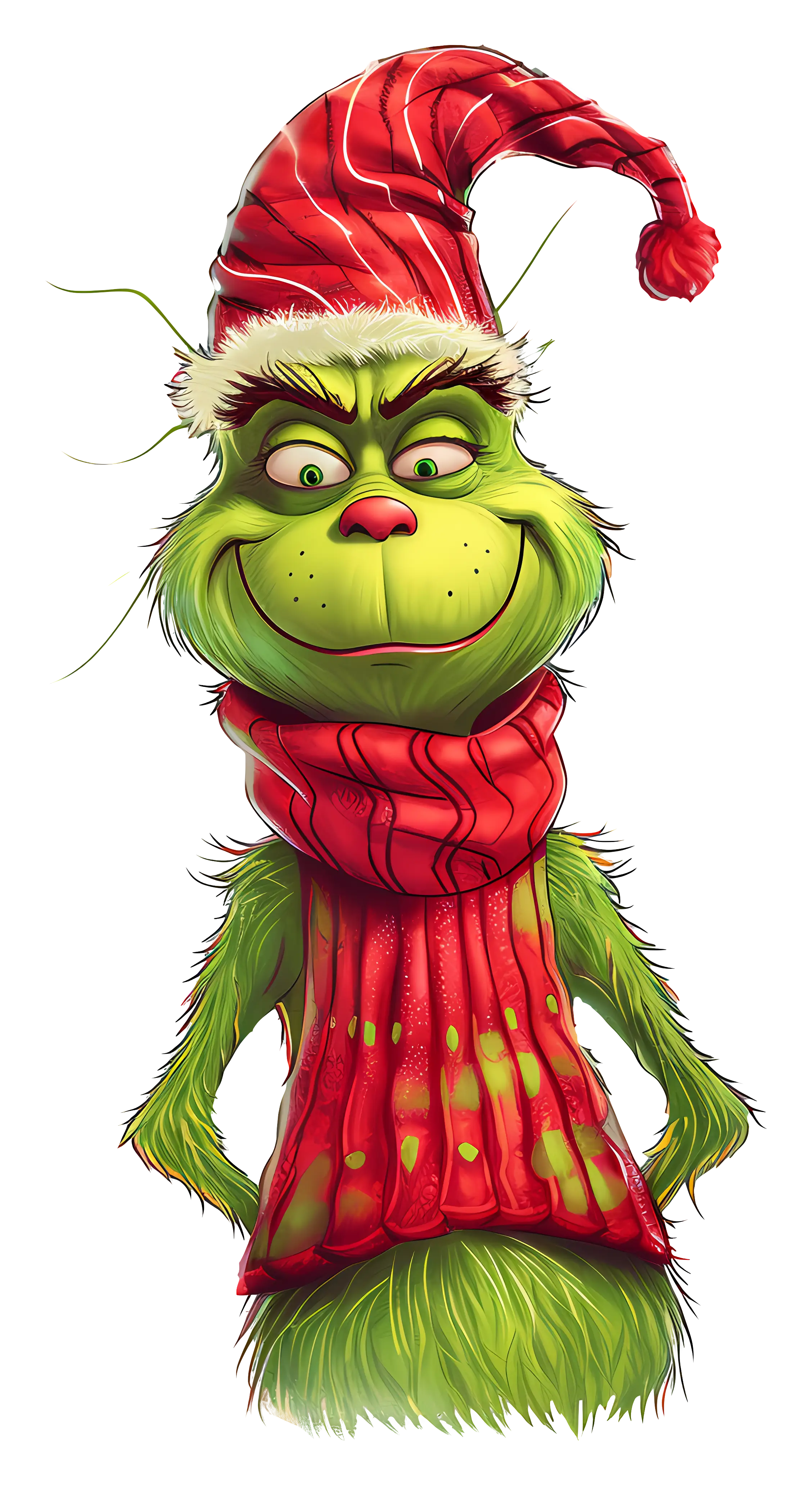 Grinch in Christmas Hat and Scarf