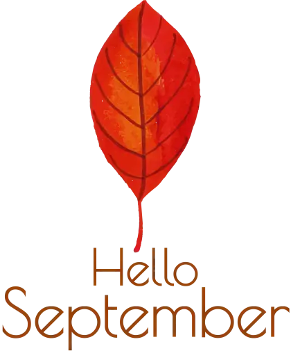 Orange Autumn Leaf with Hello September Text