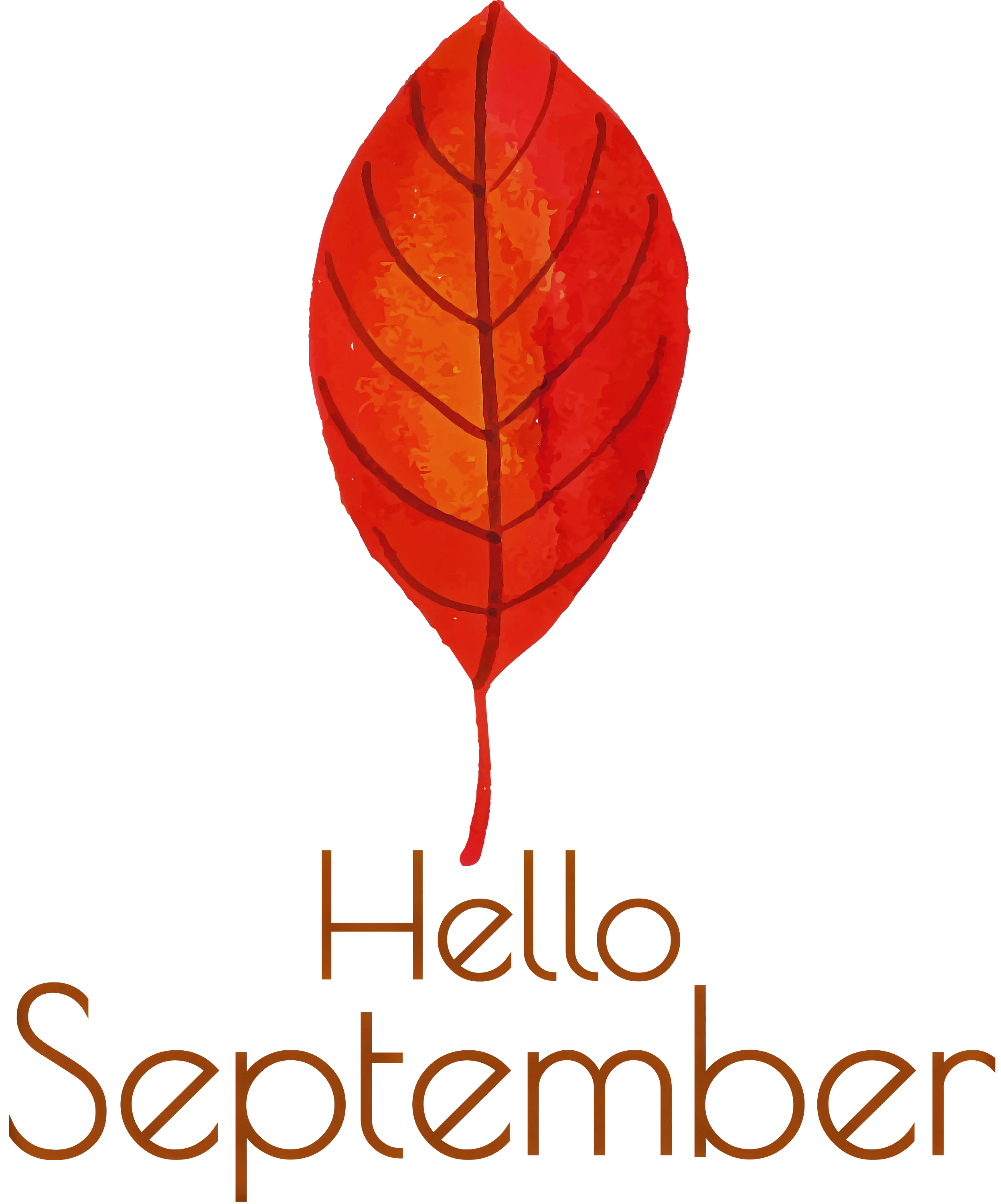 Orange Autumn Leaf with Hello September Text