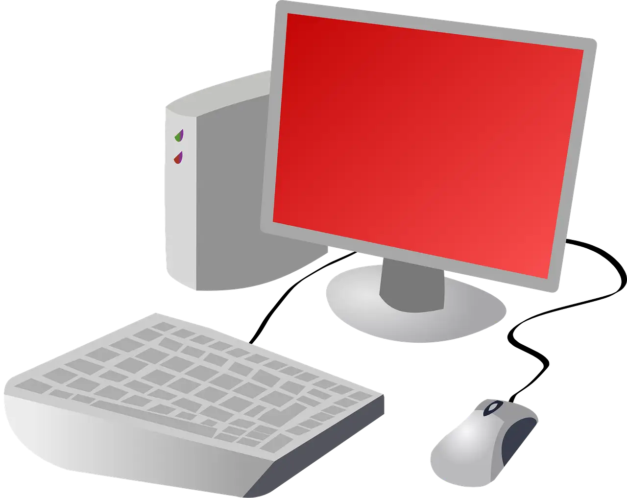 Desktop Computer Set with Red Screen