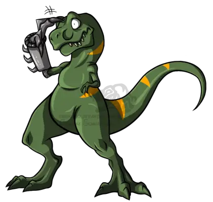 Cartoon Dinosaur with a Phone