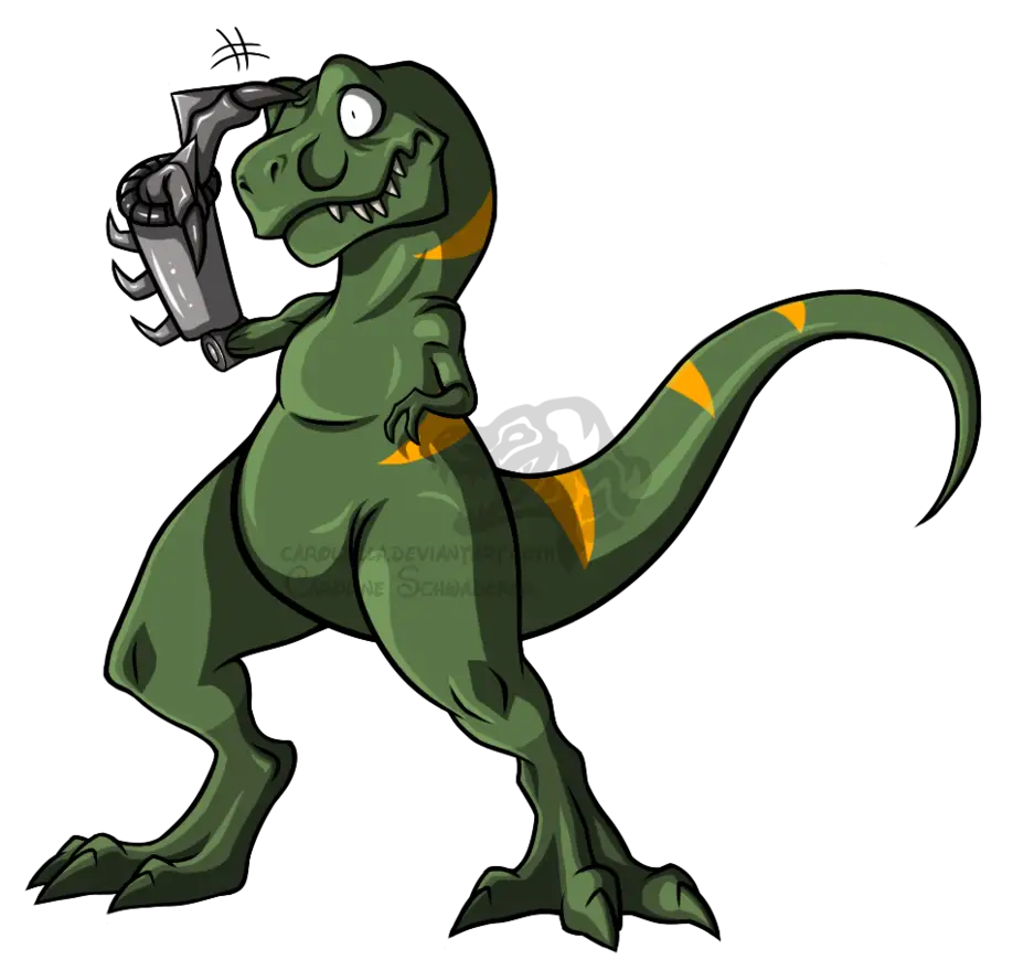 Cartoon Dinosaur with a Phone