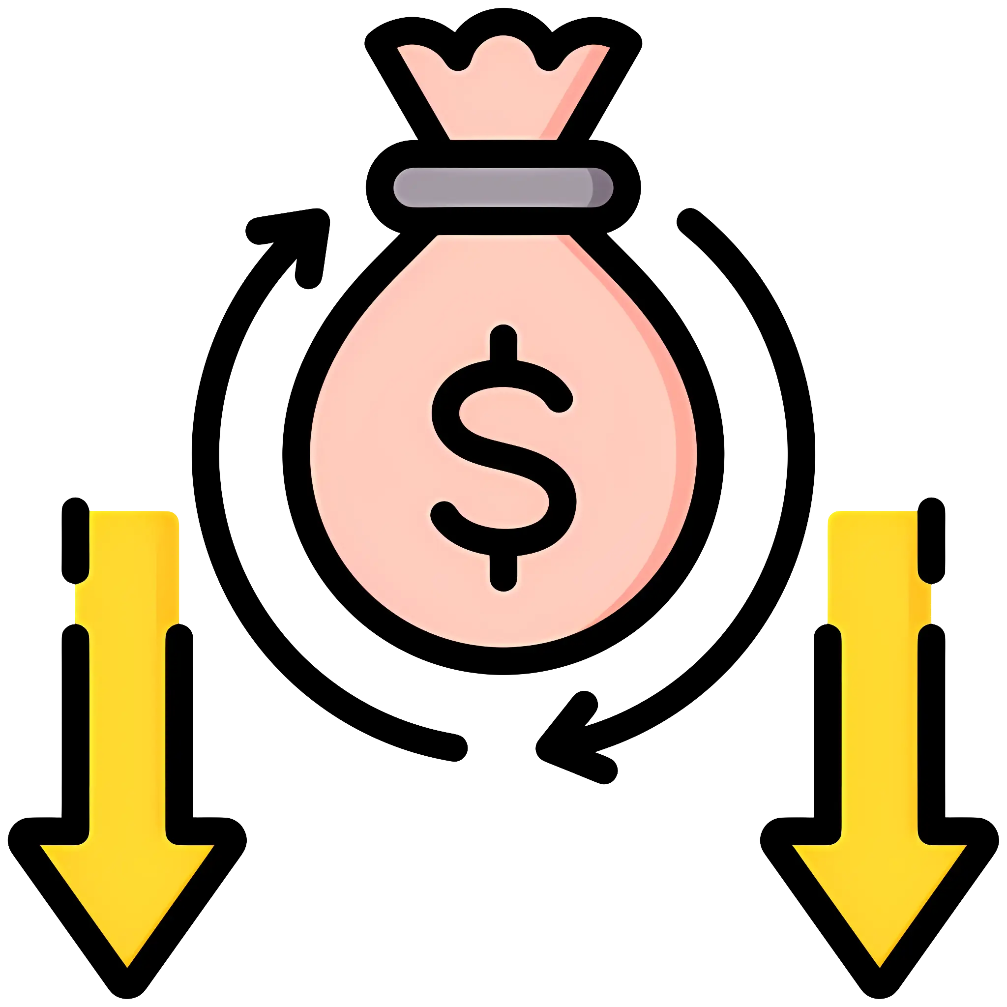 Money Bag with Downward Arrows Illustration