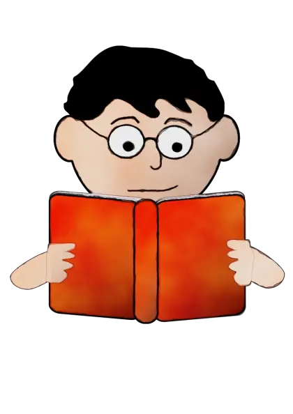 Boy Reading Orange Book Cartoon Illustration