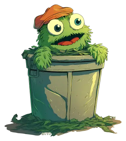 Green Character in Trash Can