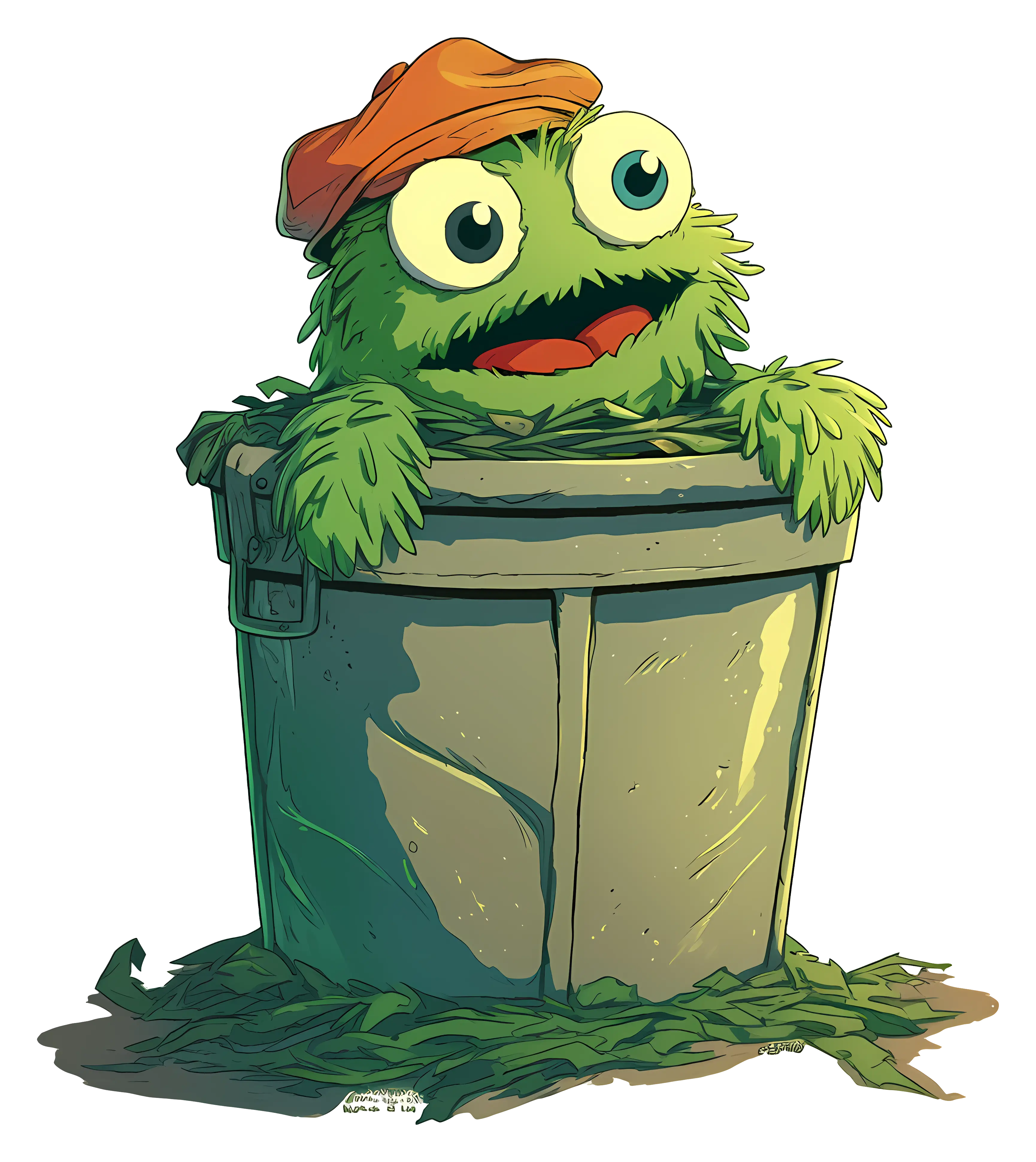 Green Character in Trash Can