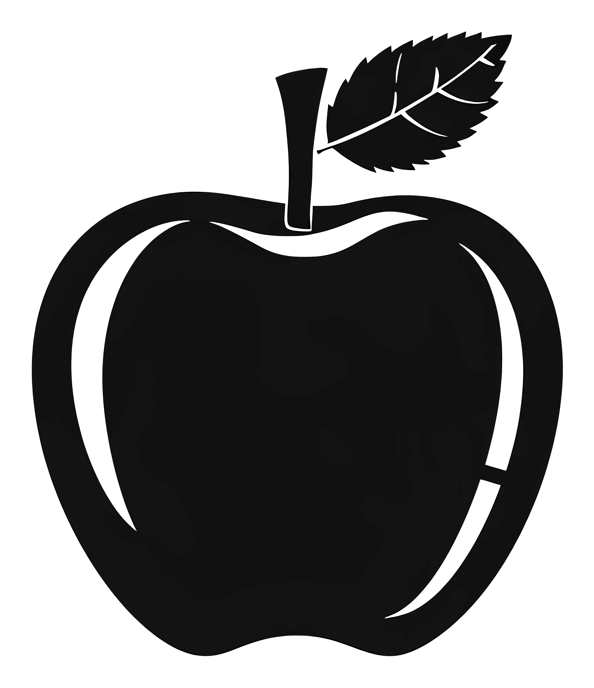 Simple Black Apple Icon with Leaf