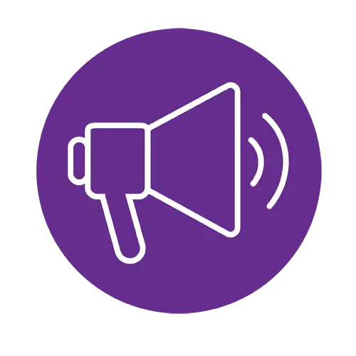 Purple Megaphone Icon for Announcement or Broadcasting