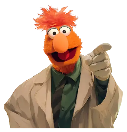 Orange-Haired Puppet Character in Suit