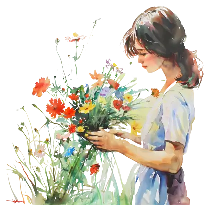 Woman Holding a Bouquet of Colorful Flowers