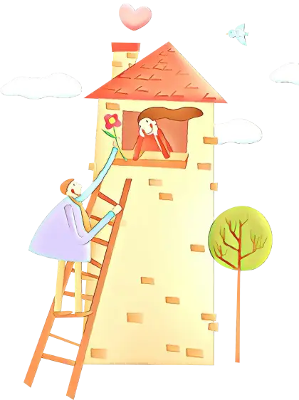 Romantic Tower Scene with Flowers and Ladder