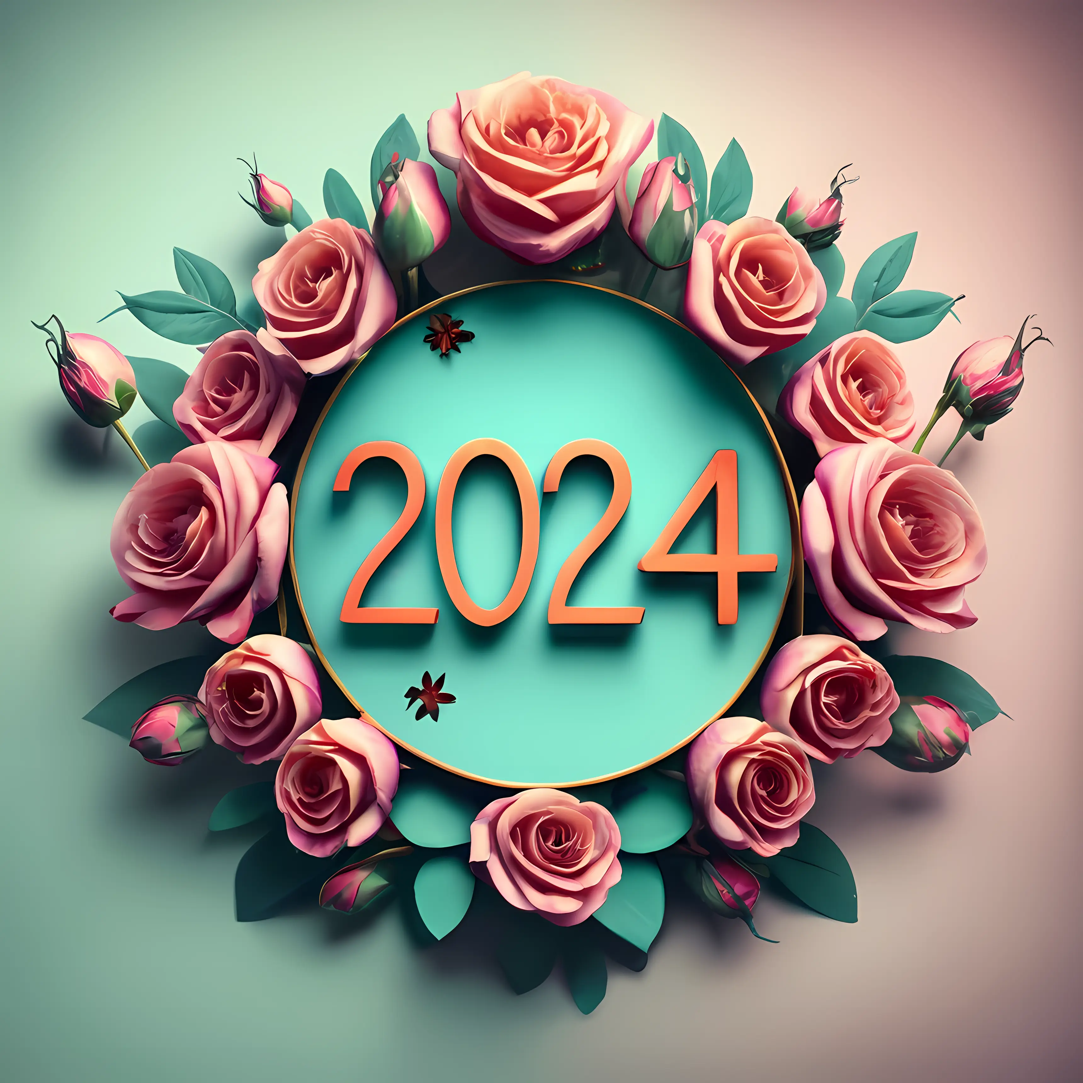 2024 Floral Wreath New Year Illustration