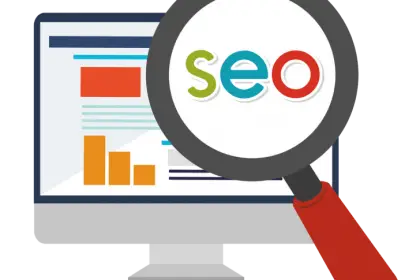 SEO Concept with Magnifying Glass and Computer