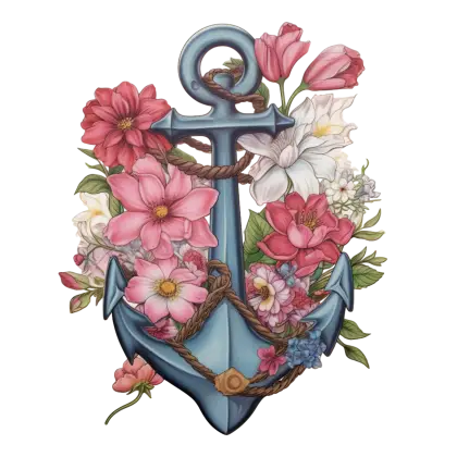Anchor with Flowers and Rope Illustration