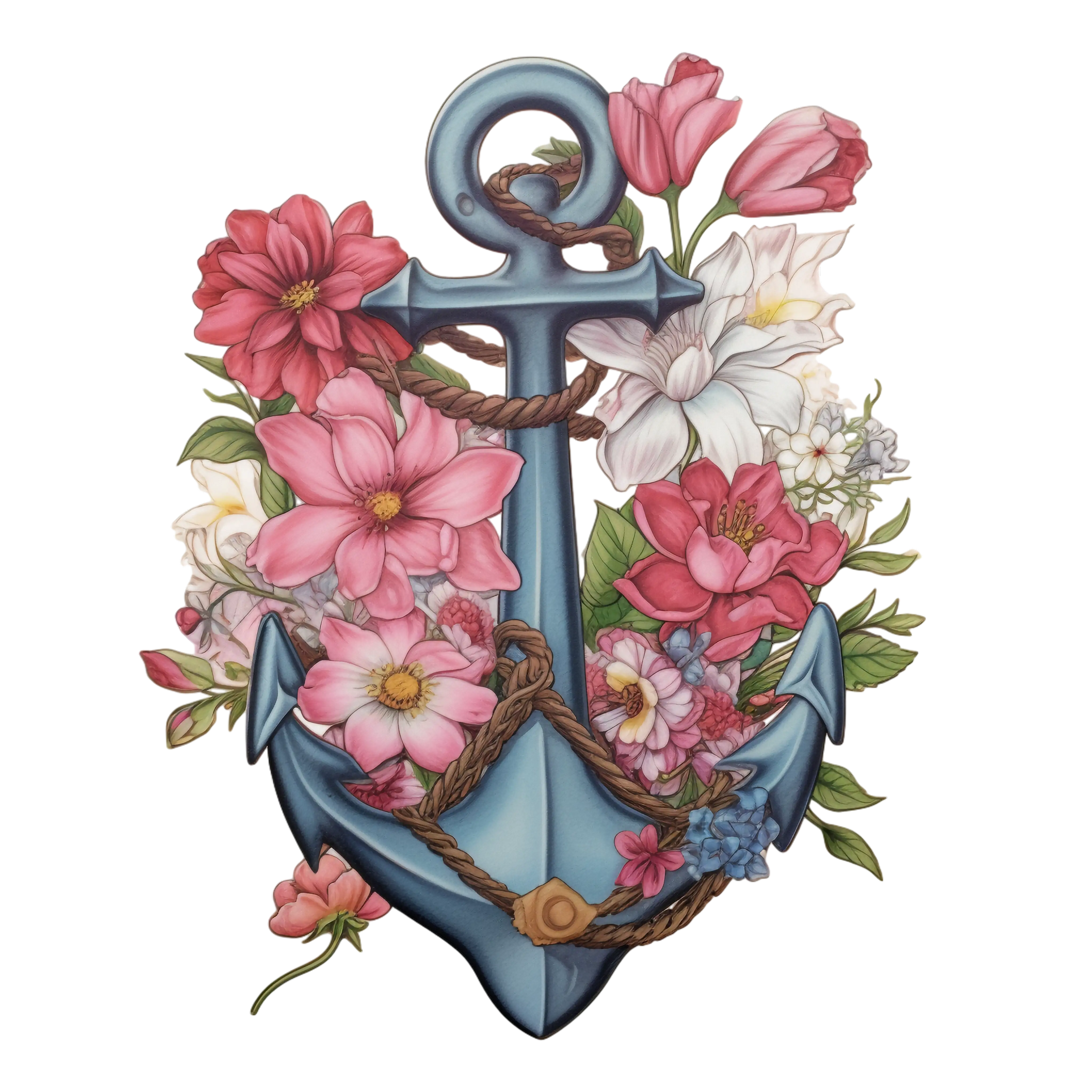 Anchor with Flowers and Rope Illustration