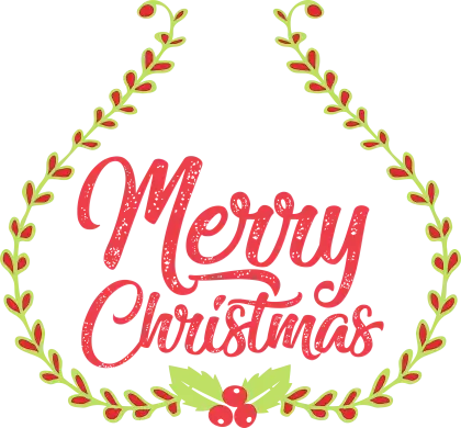 Merry Christmas Text with Festive Decorative Leaves