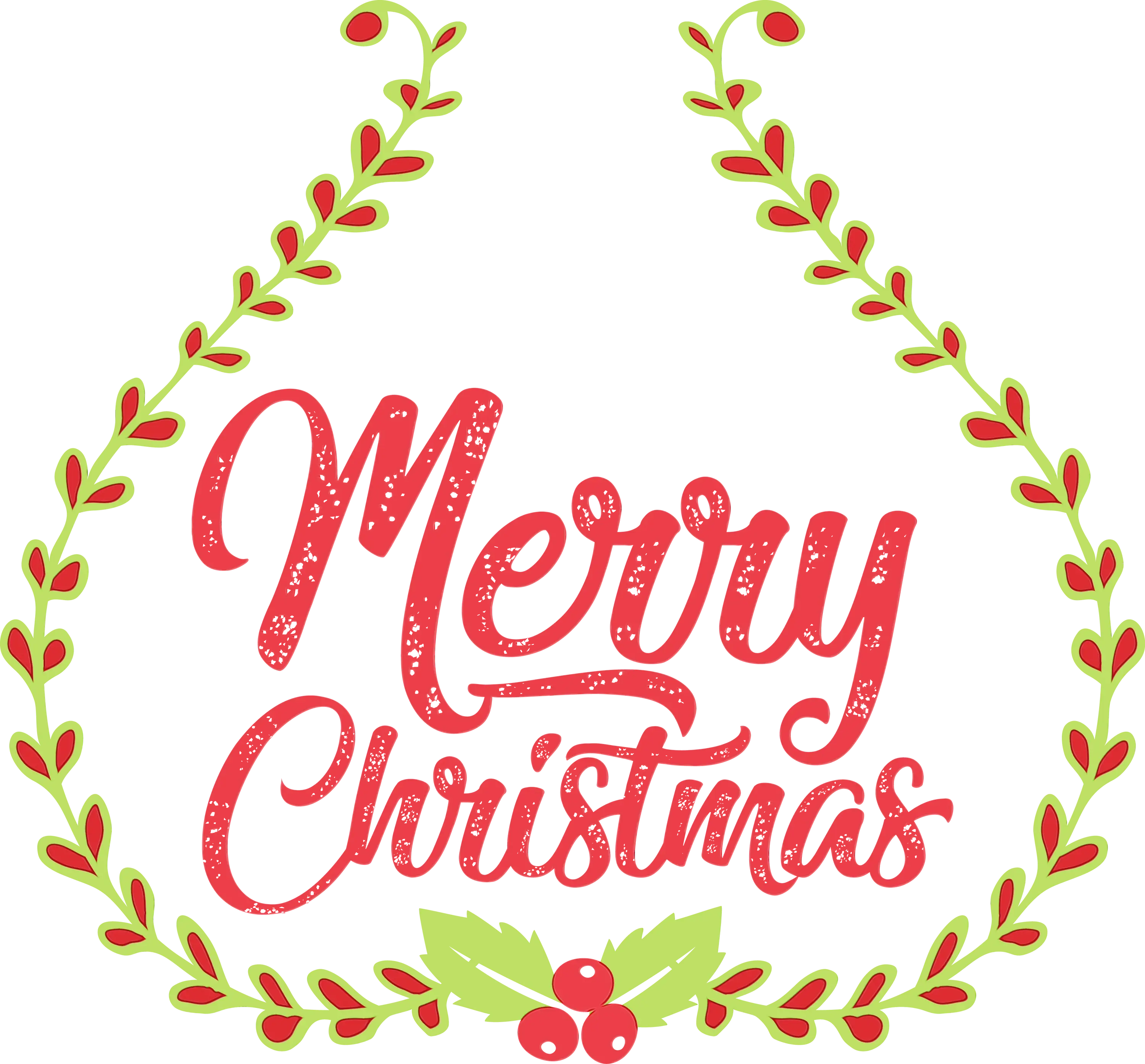 Merry Christmas Text with Festive Decorative Leaves