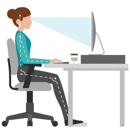 Woman Sitting Properly at Desk Using Computer