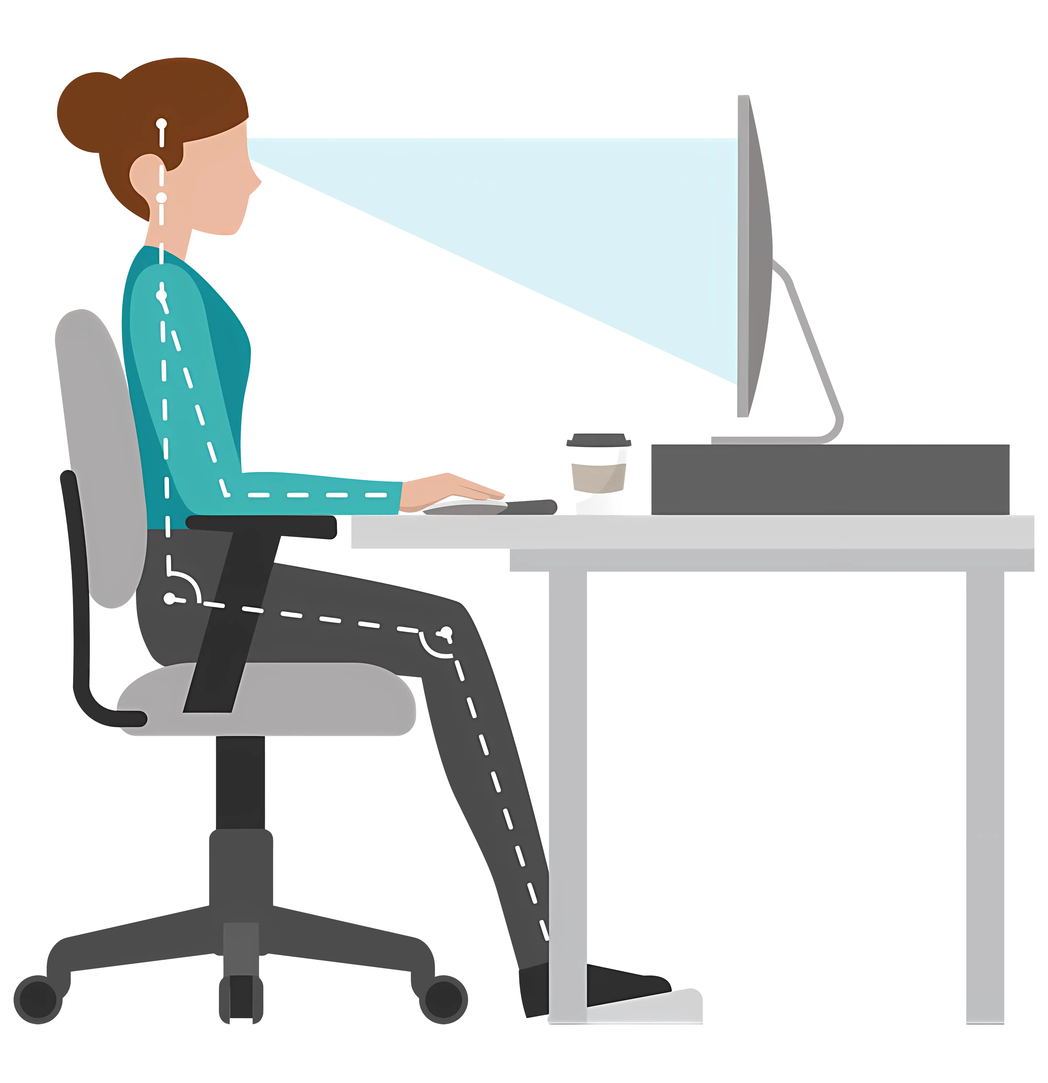 Woman Sitting Properly at Desk Using Computer