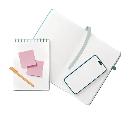 Notebook and Phone with Pen and Sticky Notes