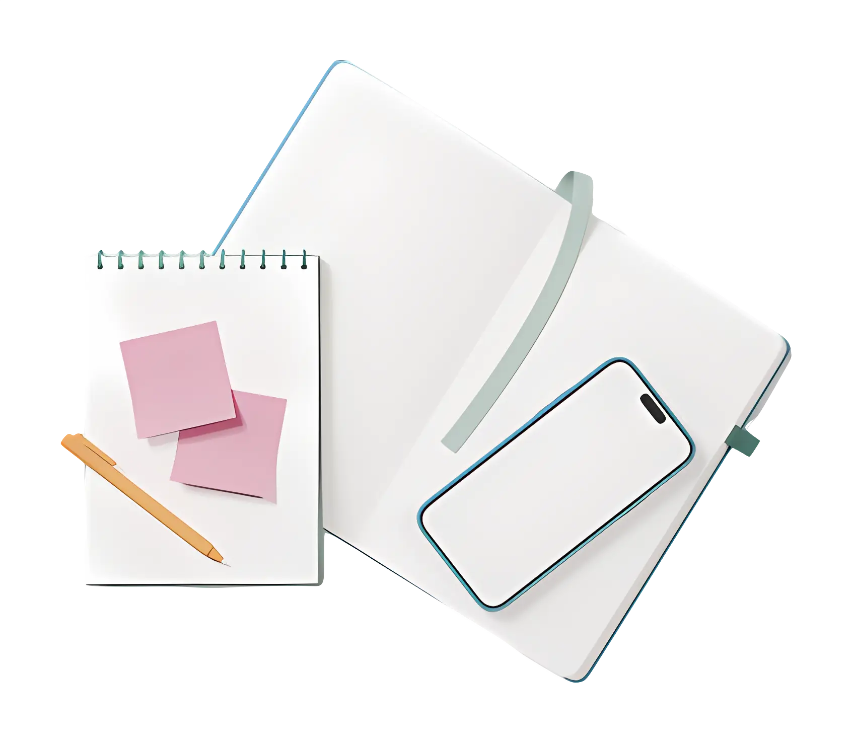 Notebook and Phone with Pen and Sticky Notes