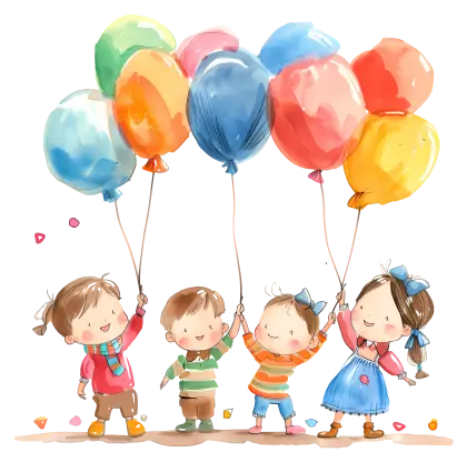 Children Holding Colorful Balloons Illustration