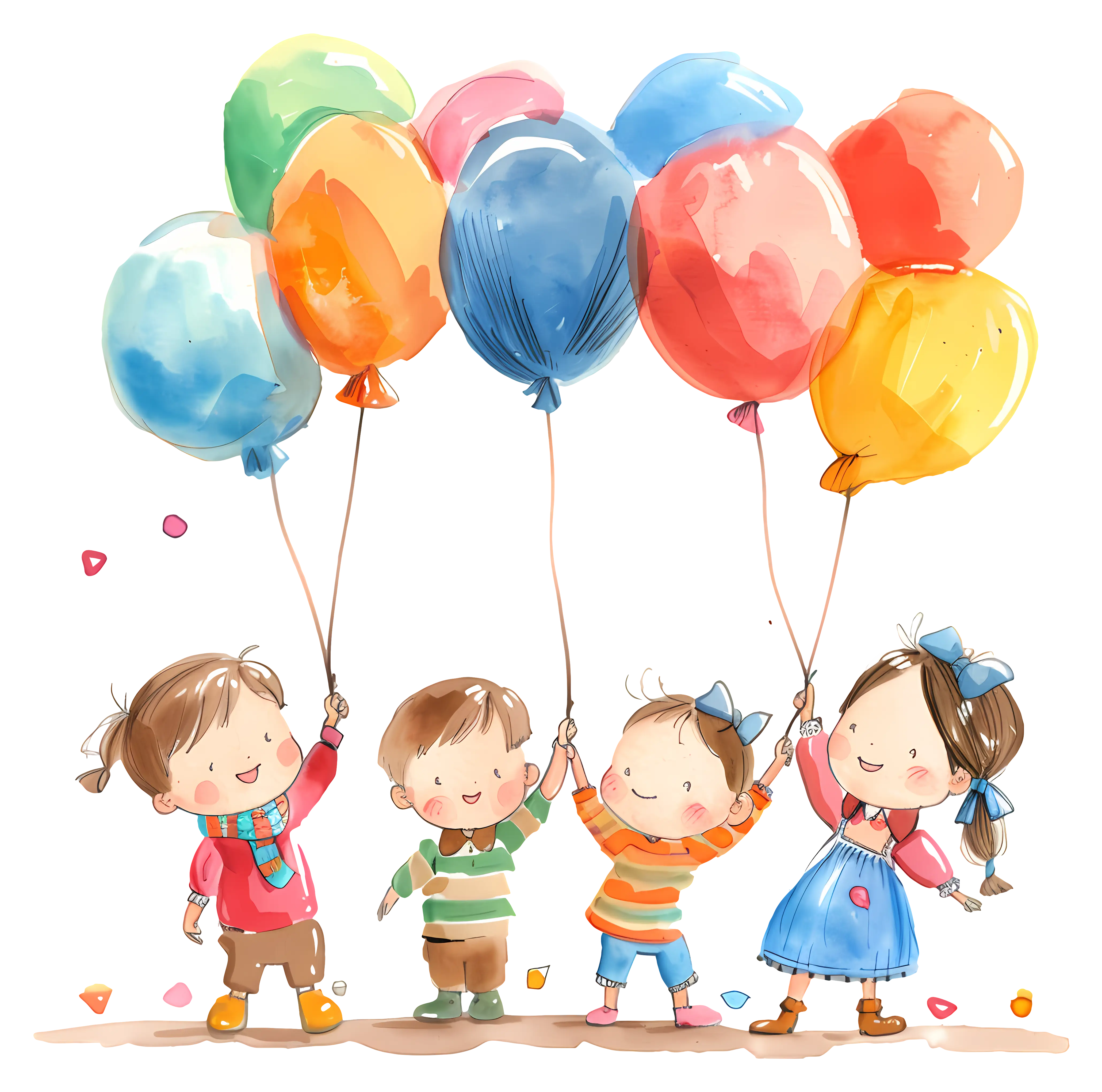 Children Holding Colorful Balloons Illustration