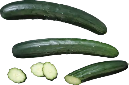 Whole and Sliced Green Cucumbers