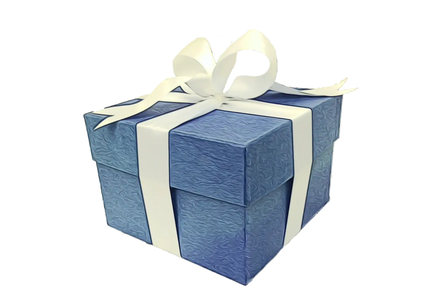 Blue Gift Box with White Ribbon