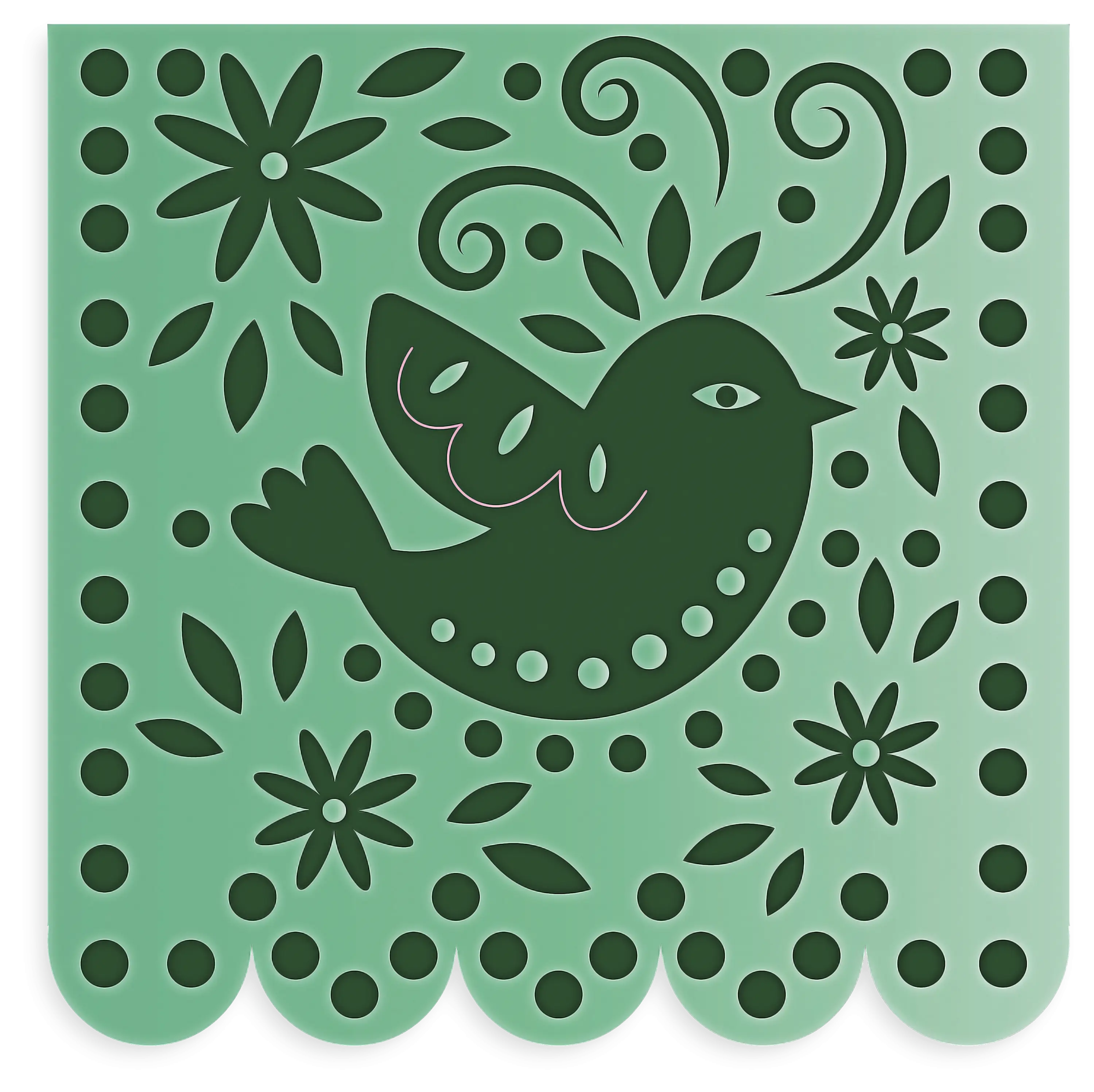 Green Bird Illustration with Floral Patterns