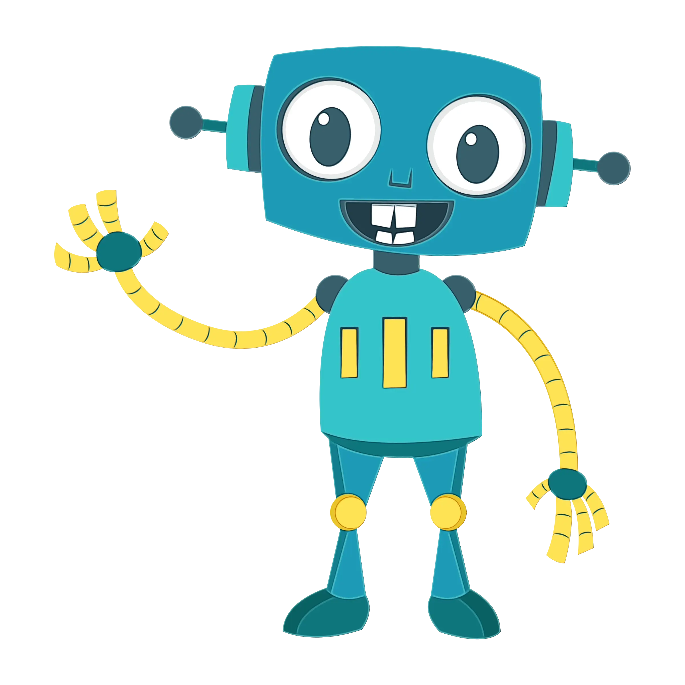 Teal Cartoon Robot with Smiling Expression
