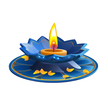 Golden Flame Blue Diya for Diwali