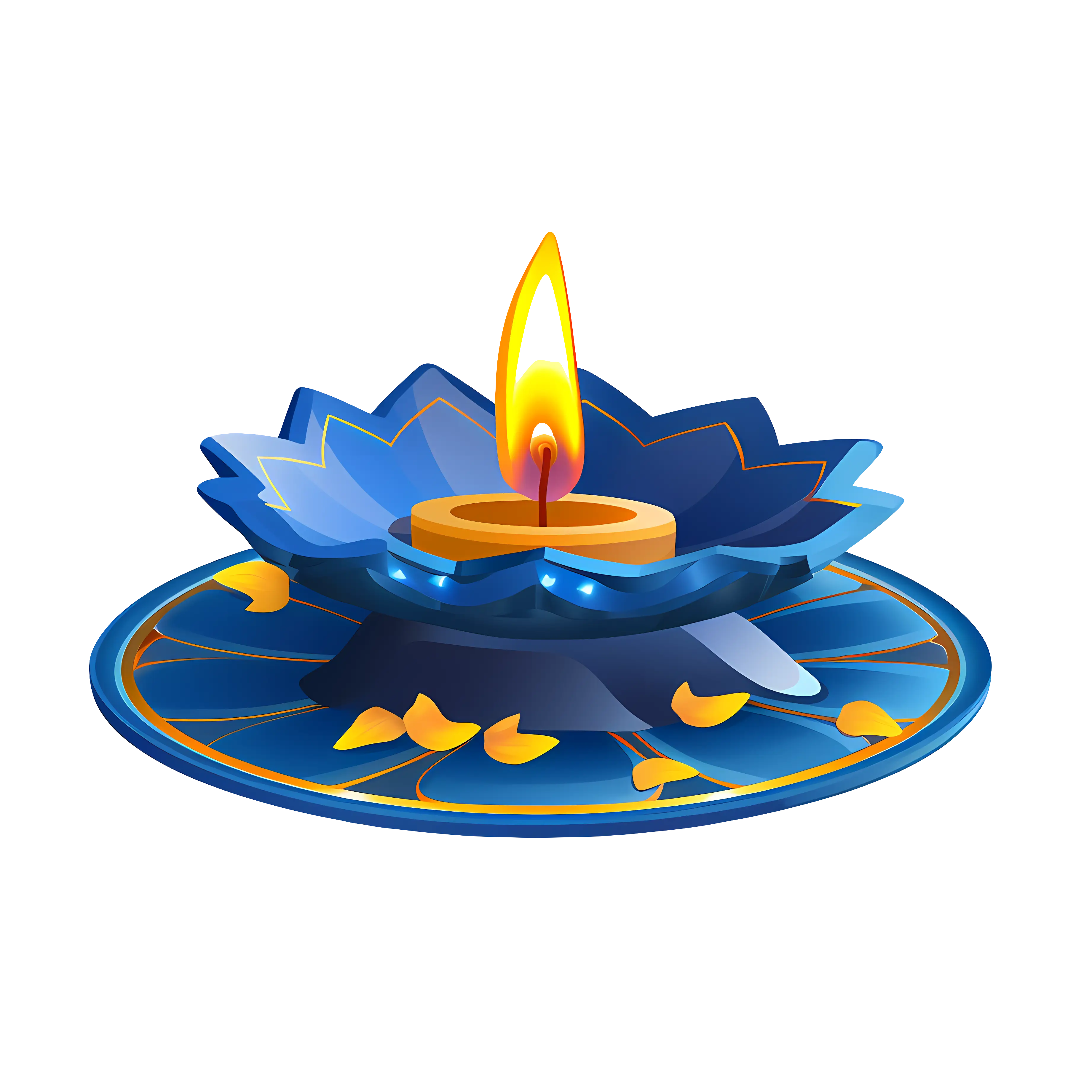 Golden Flame Blue Diya for Diwali