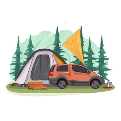Campground Scene with Tent and Parked Car Illustration