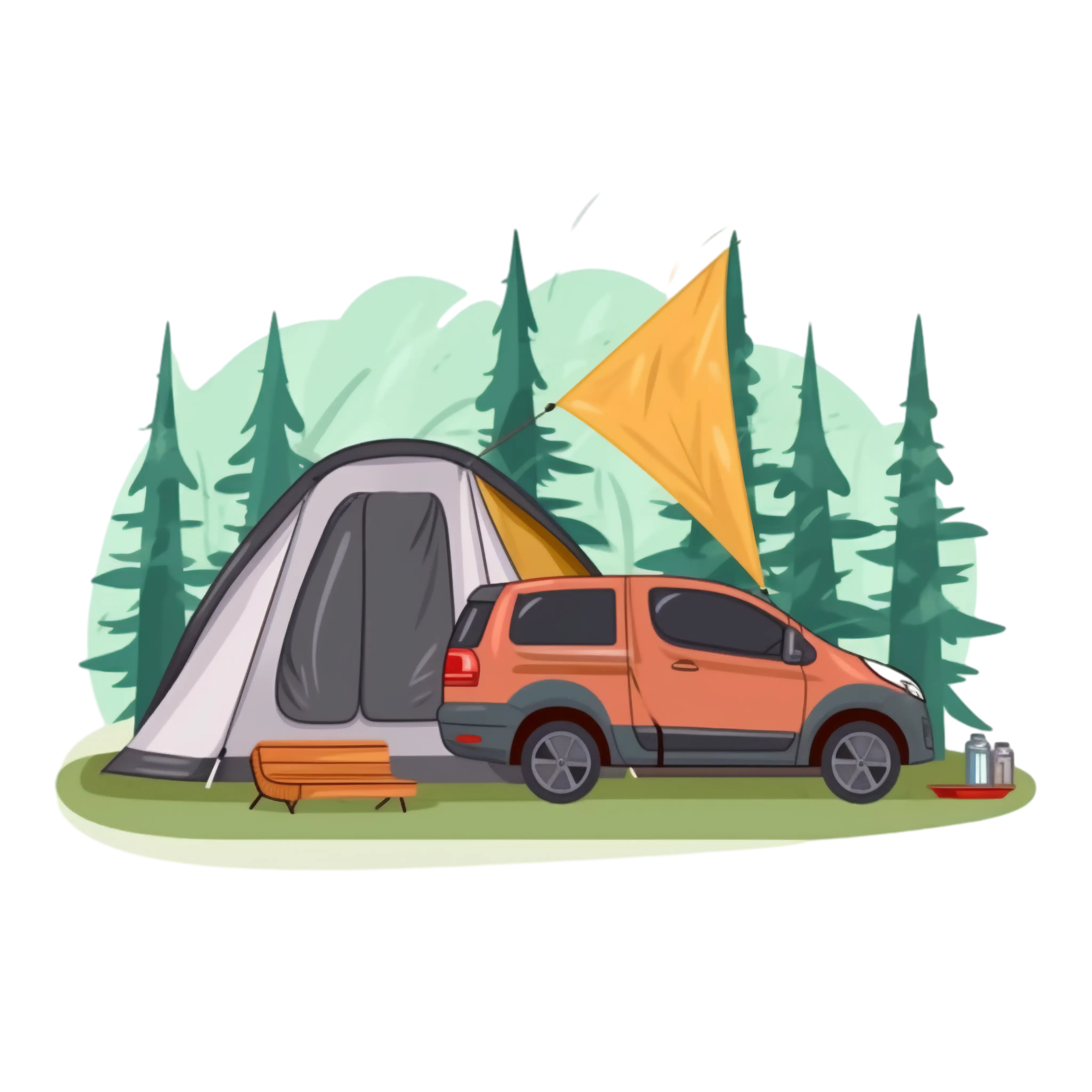 Campground Scene with Tent and Parked Car Illustration