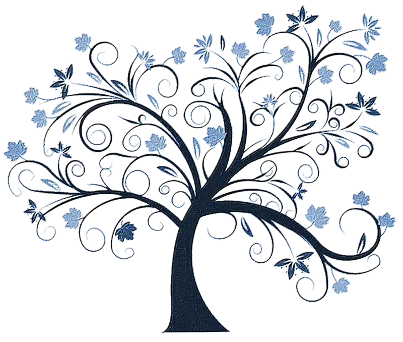 Elegant Decorative Tree Illustration with Blue Flowers