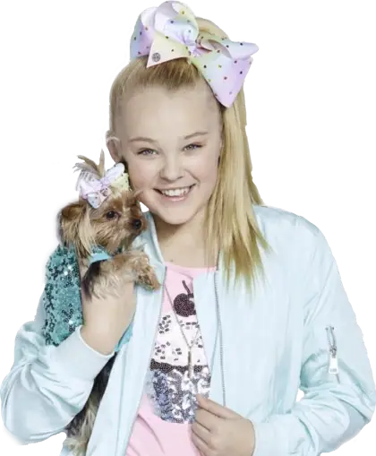 Girl Holding Dog with Bow
