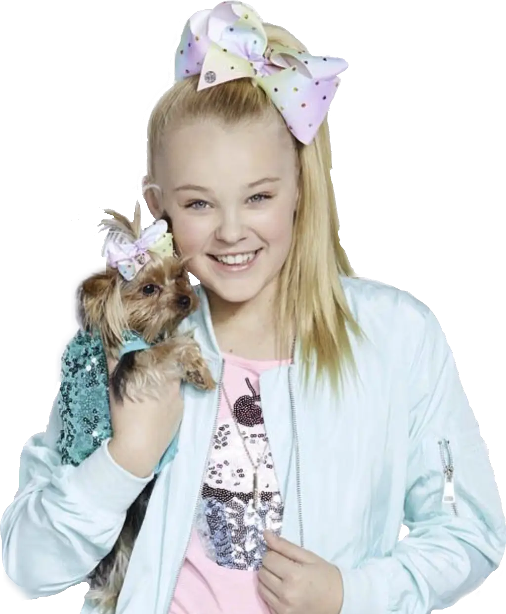 Girl Holding Dog with Bow