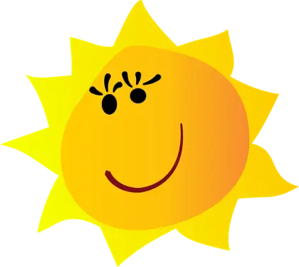 Cartoon Sun with Happy Face and Yellow Rays